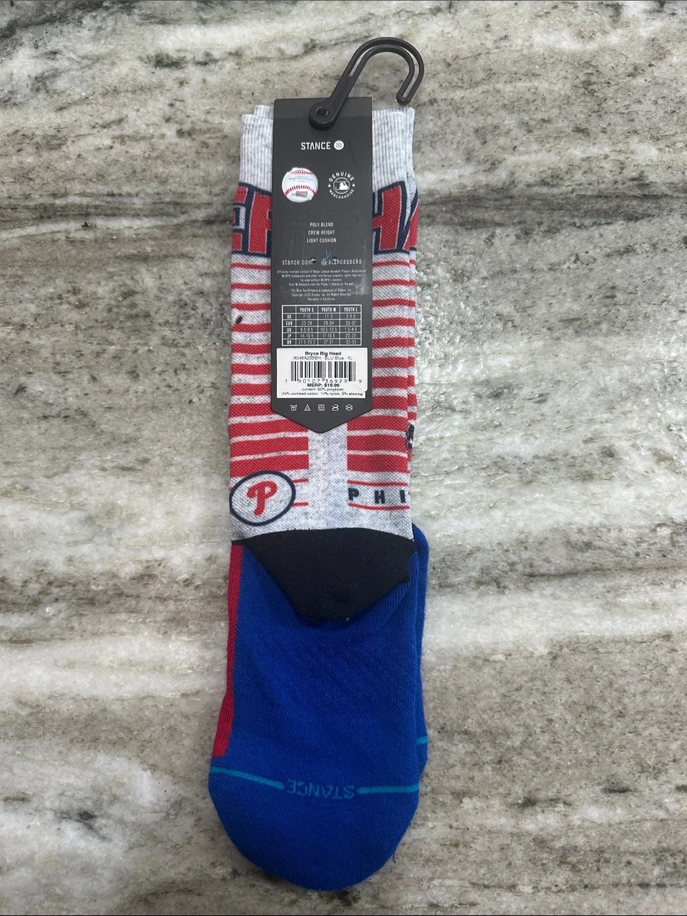 Philadelphia Phillies Bryce Harper Big Head Stance Crew Socks Youth Large NEW
